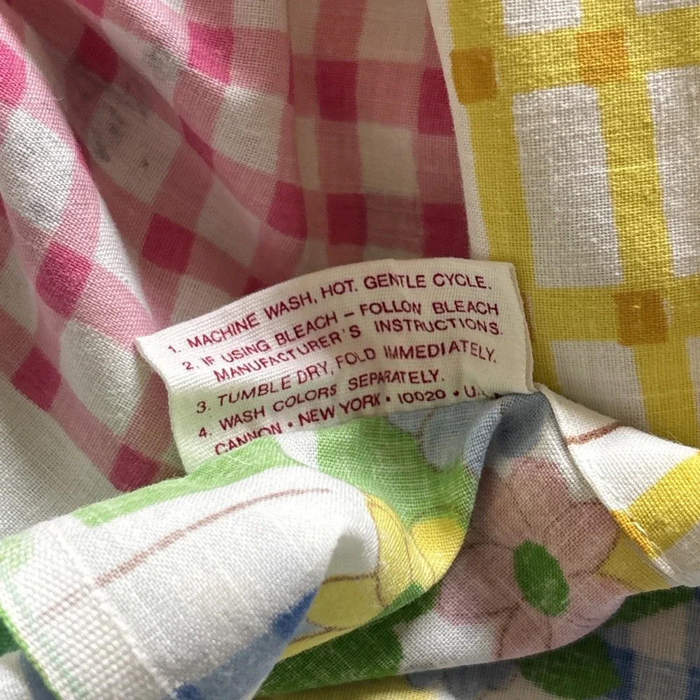 Vintage Cannon 70s Daisy TWIN‎ SIZE Sheet Set Gingham Square Monticello Muslin